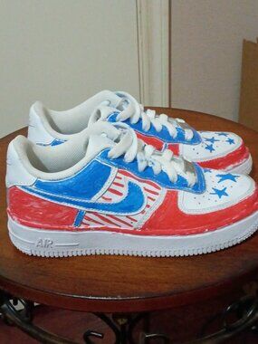 Nike Air Force 1 Low Custom Painted Patriotic Red White Blue Men's Size 2Y Youth